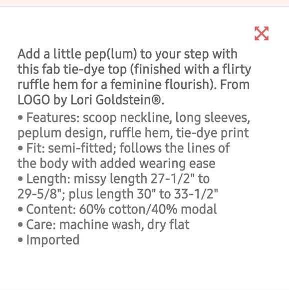 LOGO By Lori Goldstein  Hand Dyed Peplum Top - Picture 2 of 6